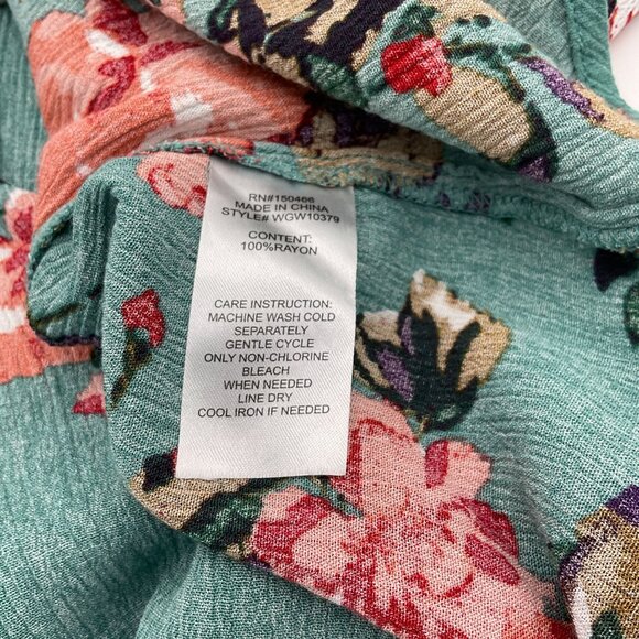 Market & Spruce Prat Henley Sleeveless Turquoise Gauzy Floral Blouse Med - Picture 7 of 8